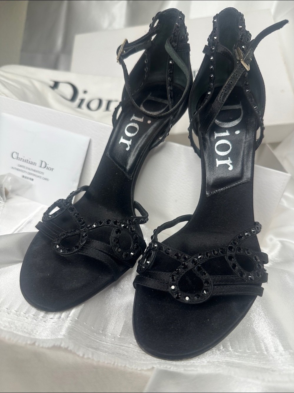 Dior Black Beaded T-Strap High Heels